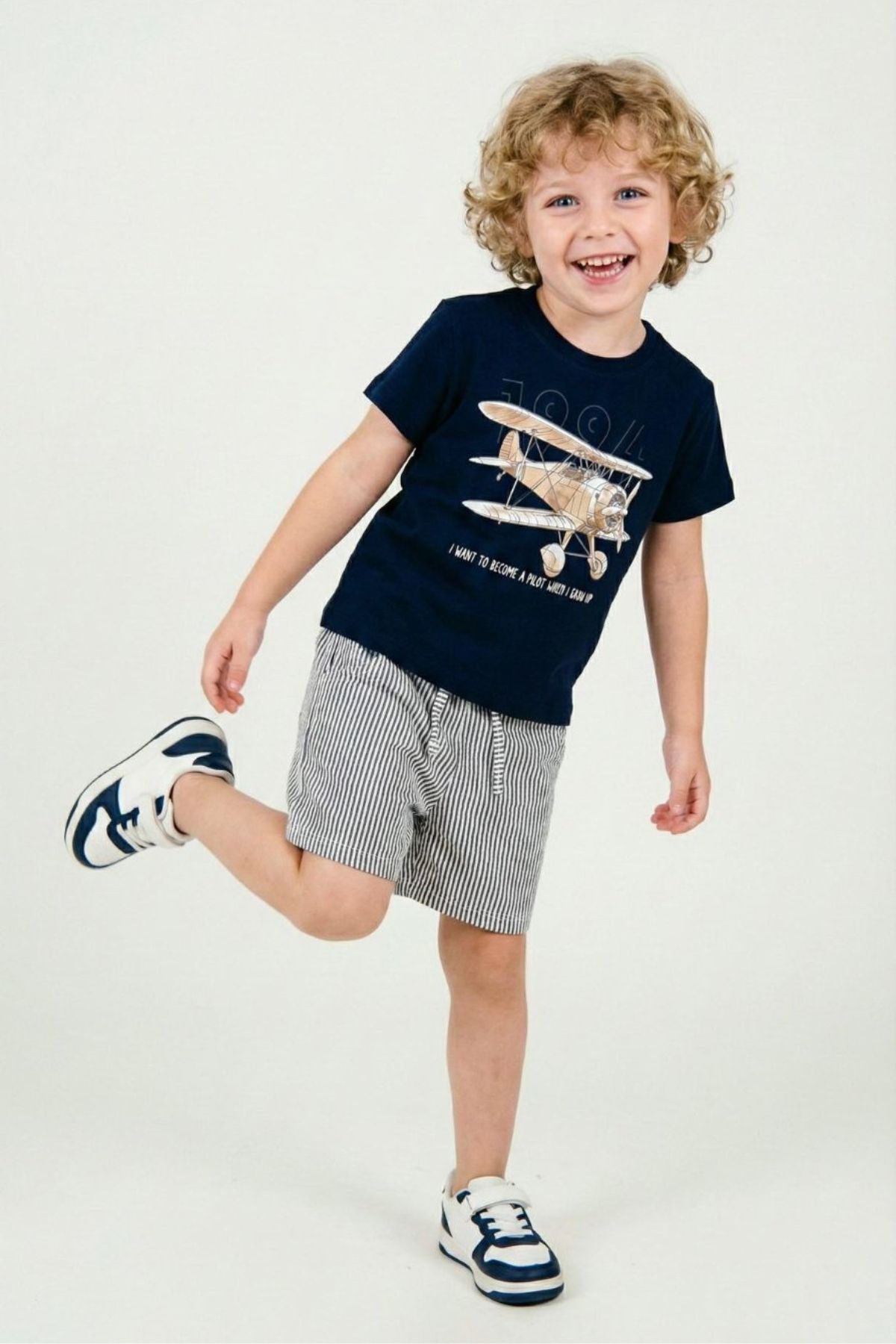 Детски комплект за момче с къс ръкав, тъмно син цвят  