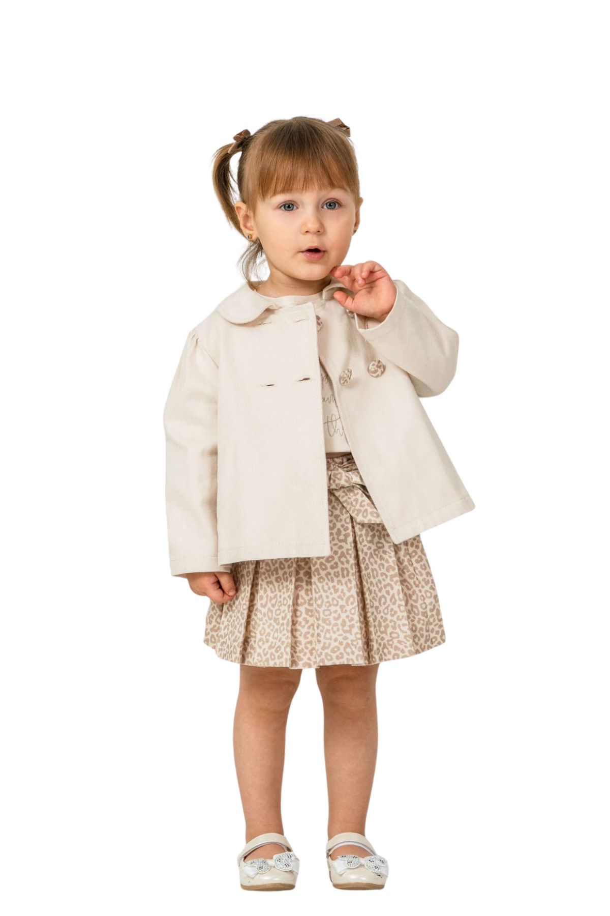 Детски комплект за момиче с дълъг ръкав, бежов цвят