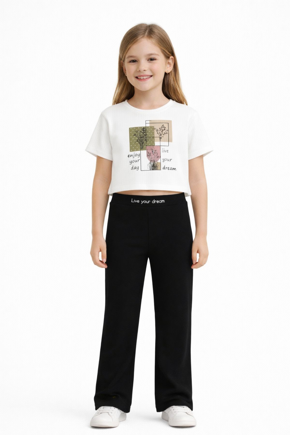 Детски комплект за момиче с къс ръкав, черен цвят