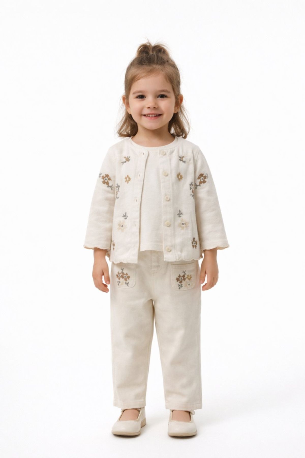 Детски панталон за момиче, цвят екрю