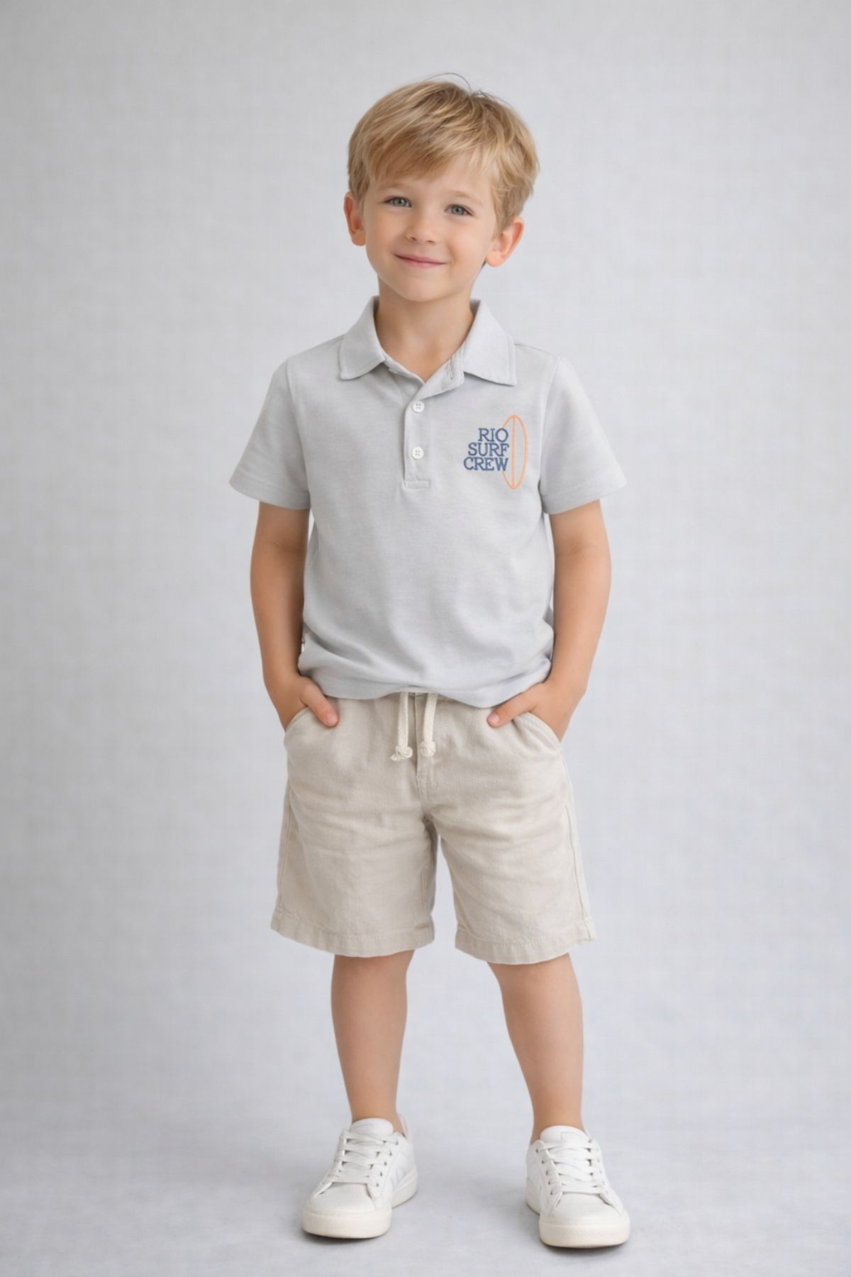 Детска тениска с якичка за момче, светло сив цвят