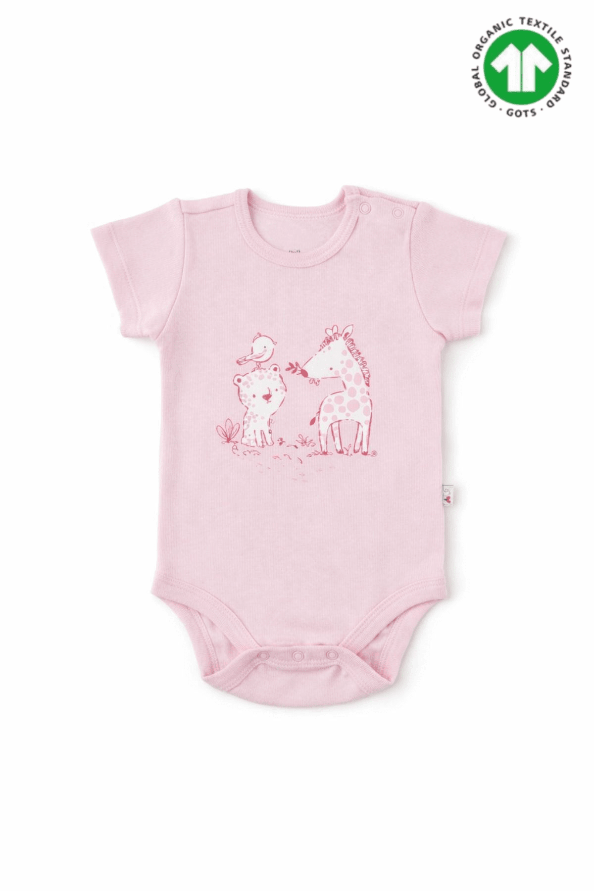 Бебешко боди органичен памук за момиче с къс ръкав, розов цвят