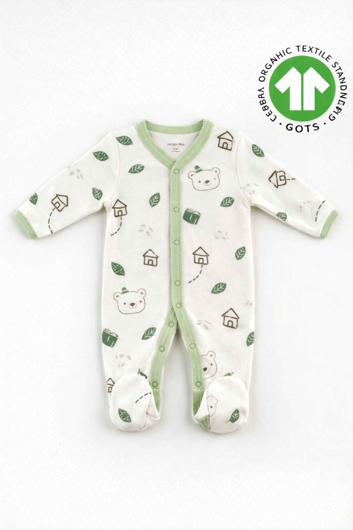 Бебешки гащеризон органичен памук с дълъг ръкав, светло зелен цвят