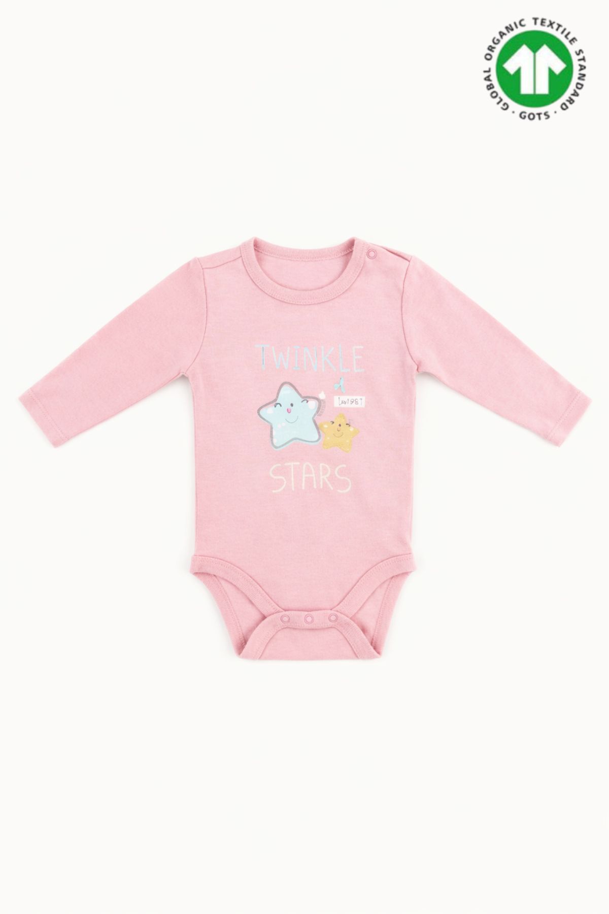 Бебешко боди органичен памук за момиче с дълъгръкав, розов цвят