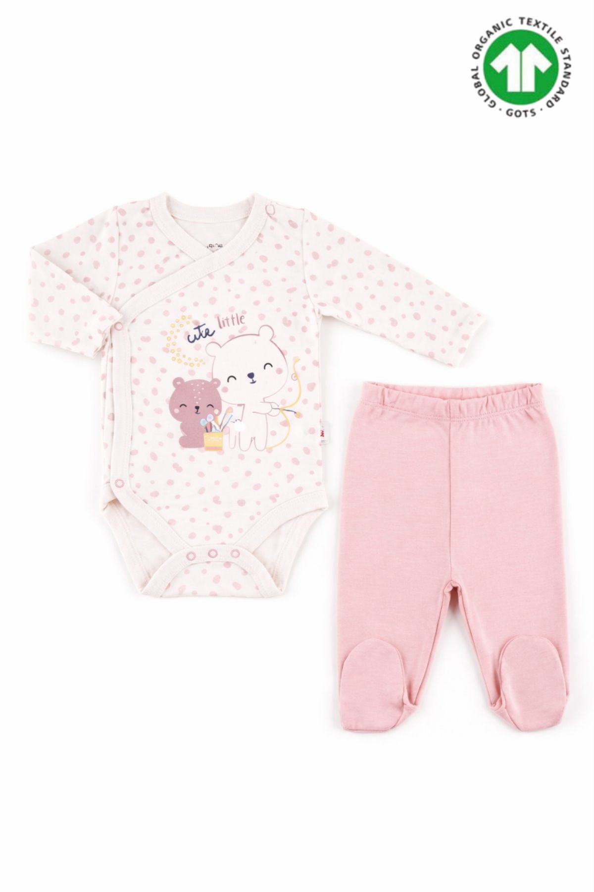 Бебешки комплект органичен памук за момиче с дълъг ръкав, розов цвят