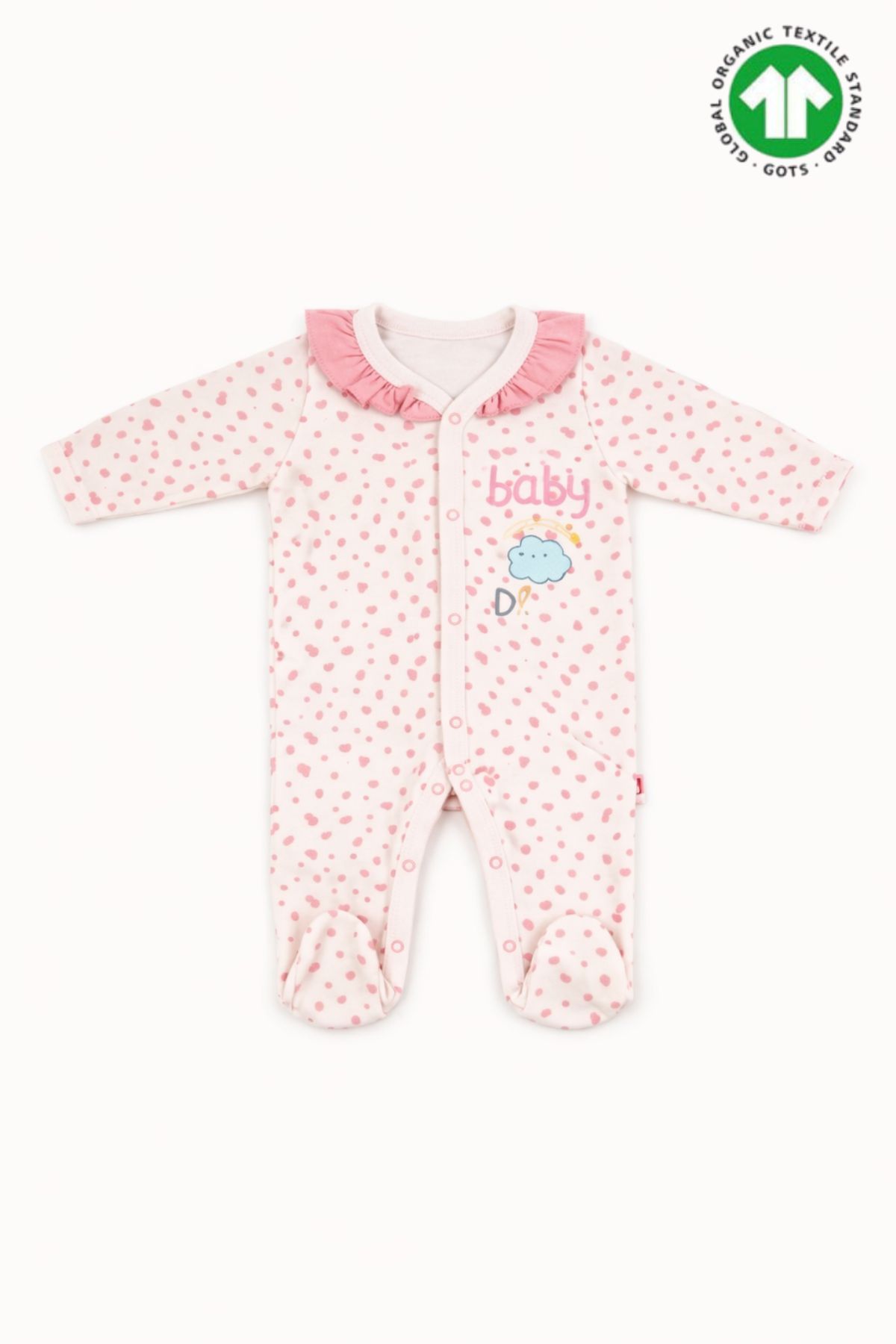 Бебешки гащеризон органичен памук за момиче с дълъг ръкав, розов цвят