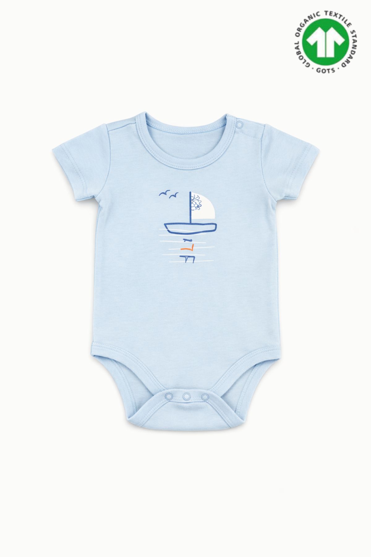 Бебешко боди органичен памук за момче с къс ръкав, син цвят