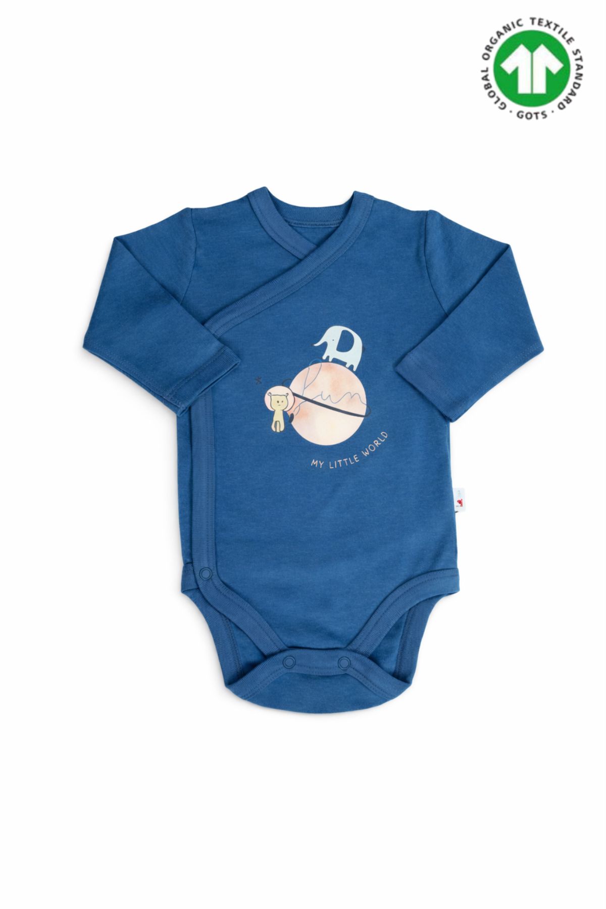Бебешко боди органичен памук за момче с дълъг ръкав, син цвят