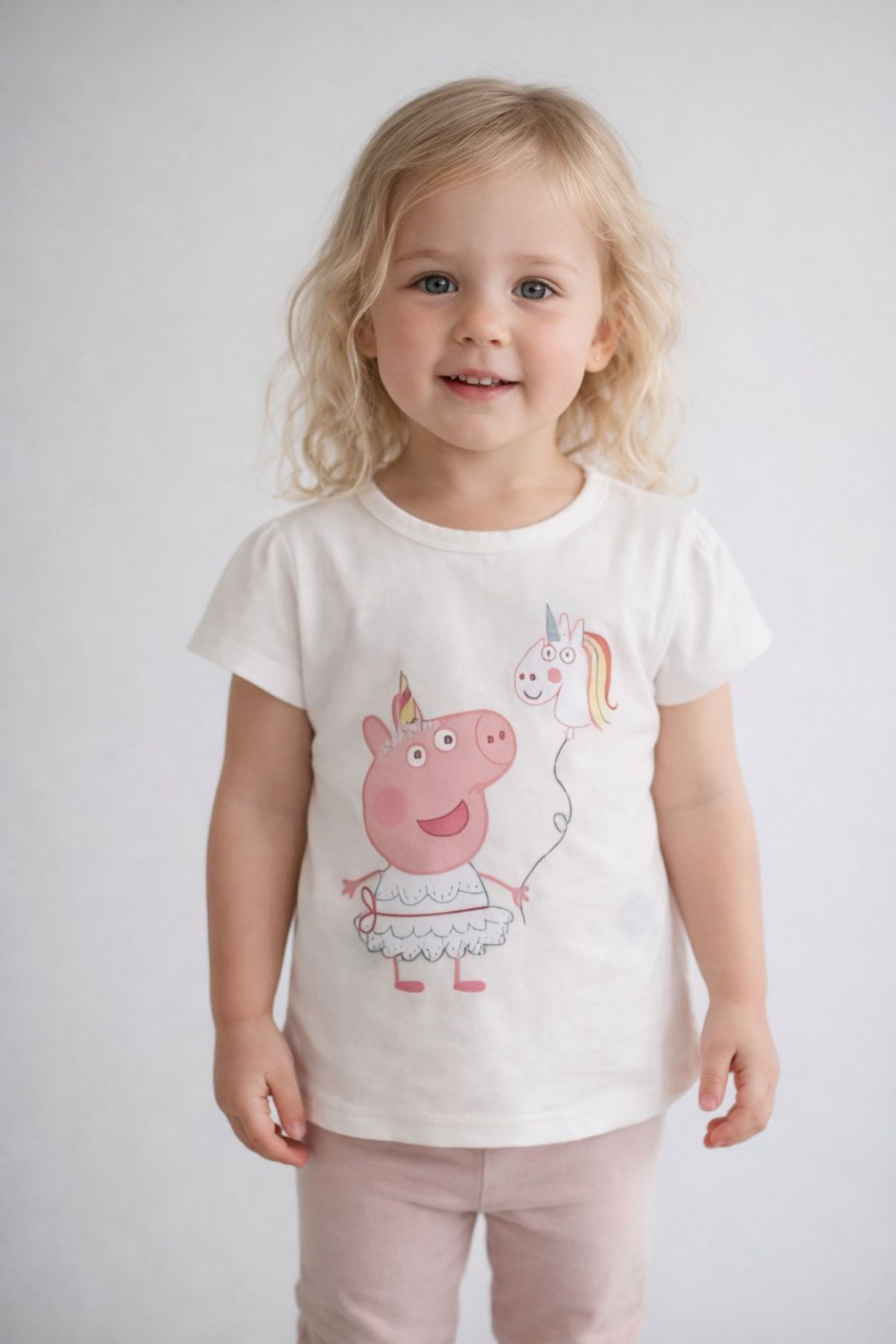 Детска тениска за момиче, цвят екрю