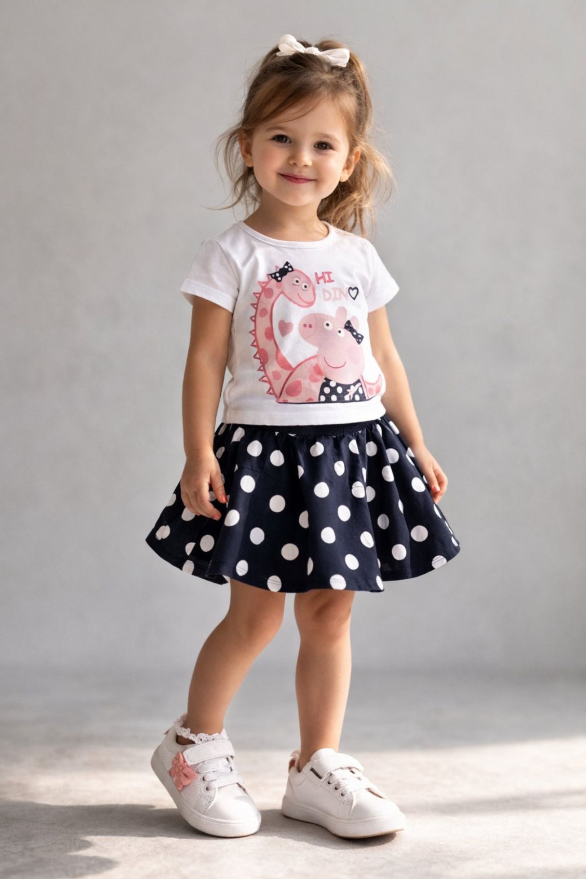 Детски комплект за момиче с къс ръкав, тъмно син цвят 