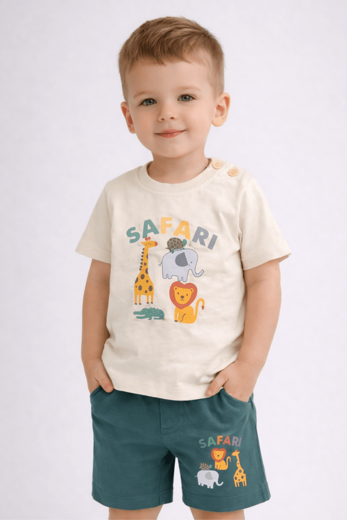 Детски комплект за момче с къс ръкав, зелен цвят