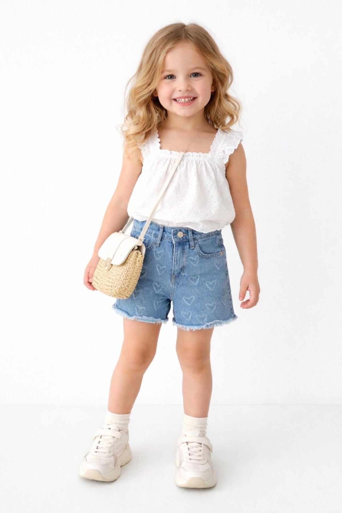 Детски къси, дънкови панталонки за момиче, син цвят 