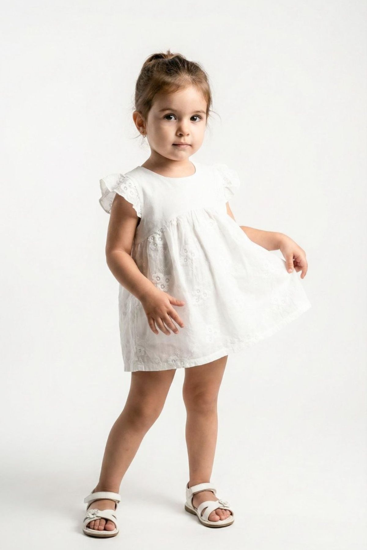 Бебешка боди рокля с къс ръкав, бял цвят  