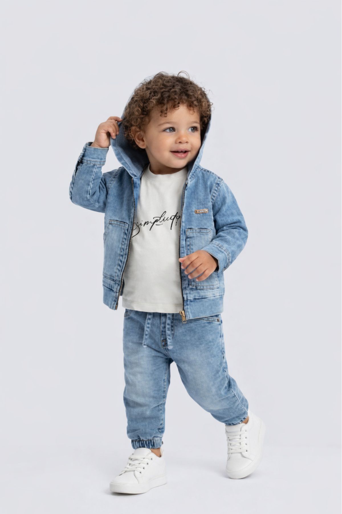 Детски комплект за момче с дълъг ръкав 3 части, син цвят