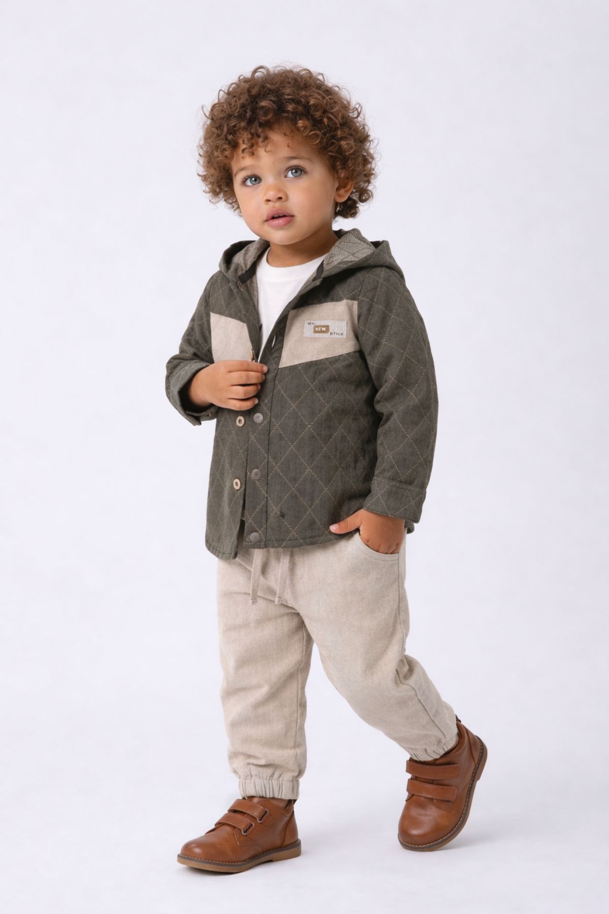  Детски комплект за момче с дълъг ръкав 3 части, зелен цвят 