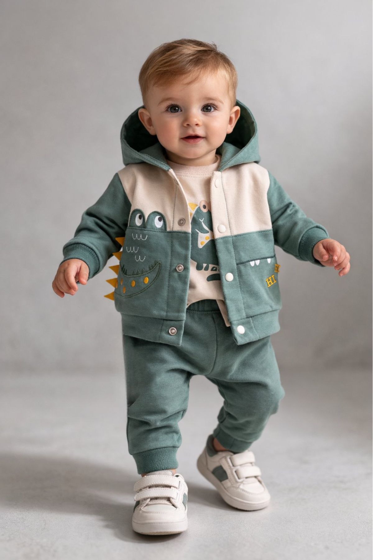 Бебешки комплект за момче с дълъг ръкав 3 части, зелен цвят