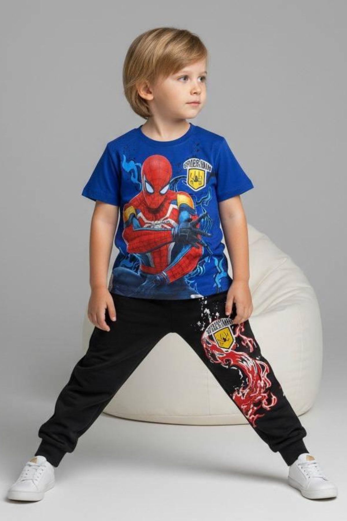 Детски комплект за момче с къс ръкав, тъмно син цвят