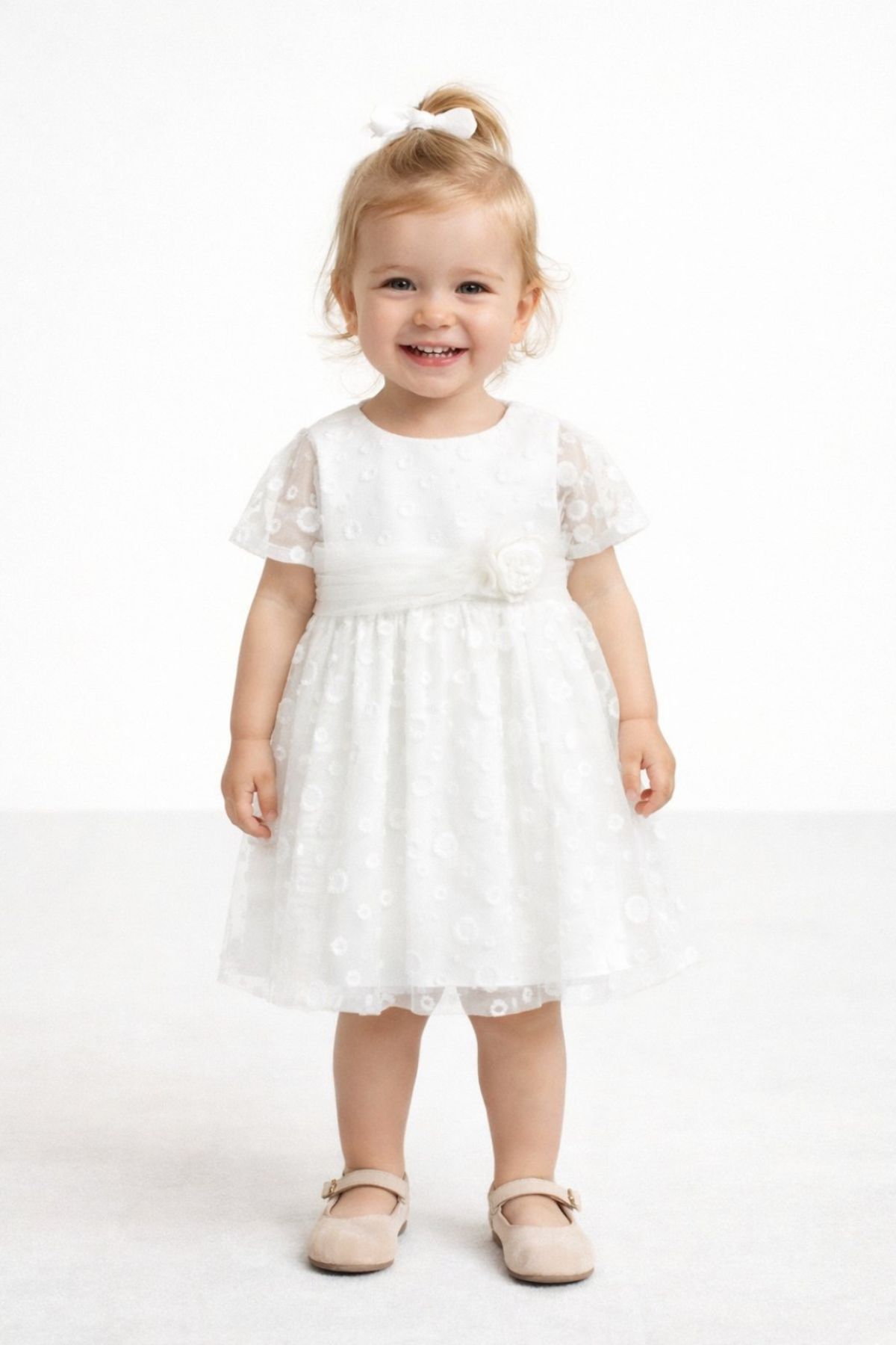 Бебешка рокля с къс ръкав, бял цвят