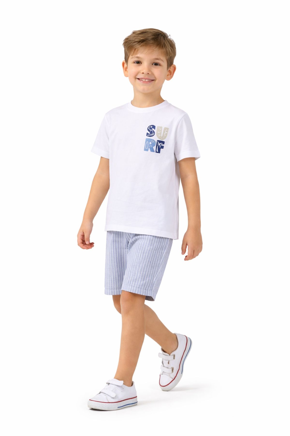 Детски комплект за момче с къс ръкав, бял цвят