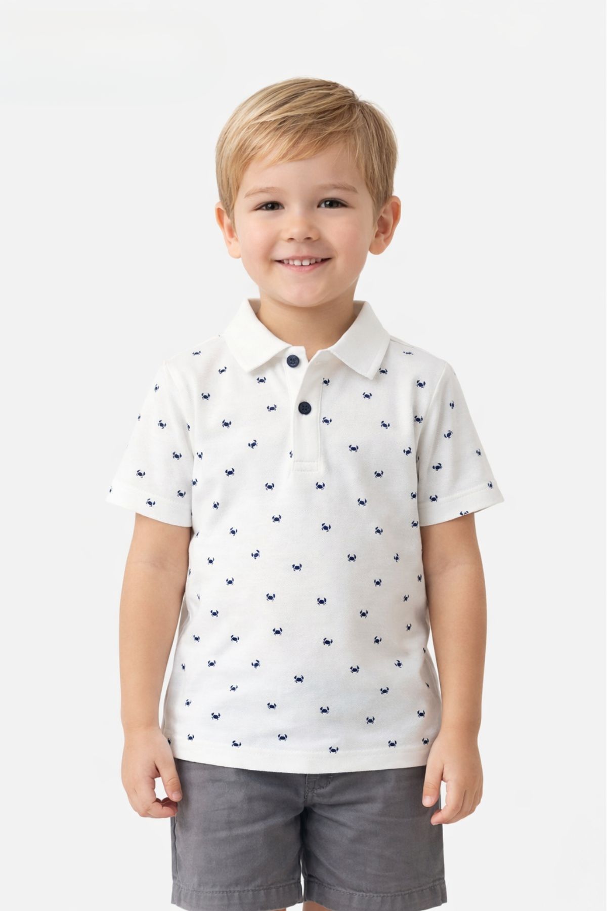  Детска тениска с якичка за момче, цвят екрю