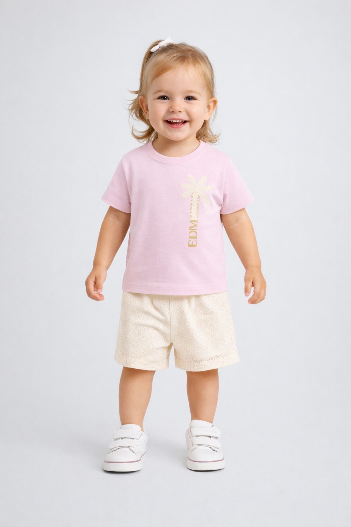 Детски комплект за момиче с къс ръкав, розов цвят