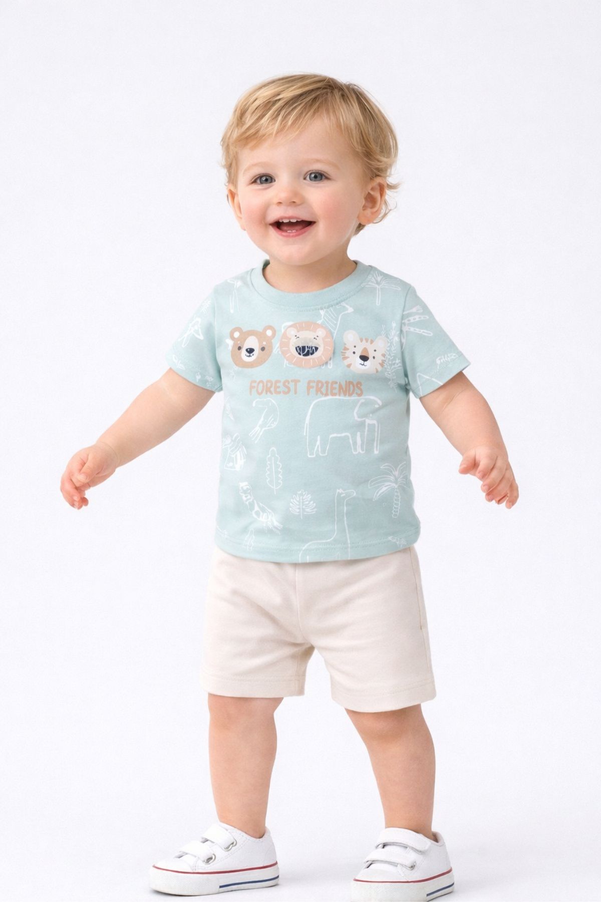 Детски комплект за момче с къс ръкав, светло зелен цвят