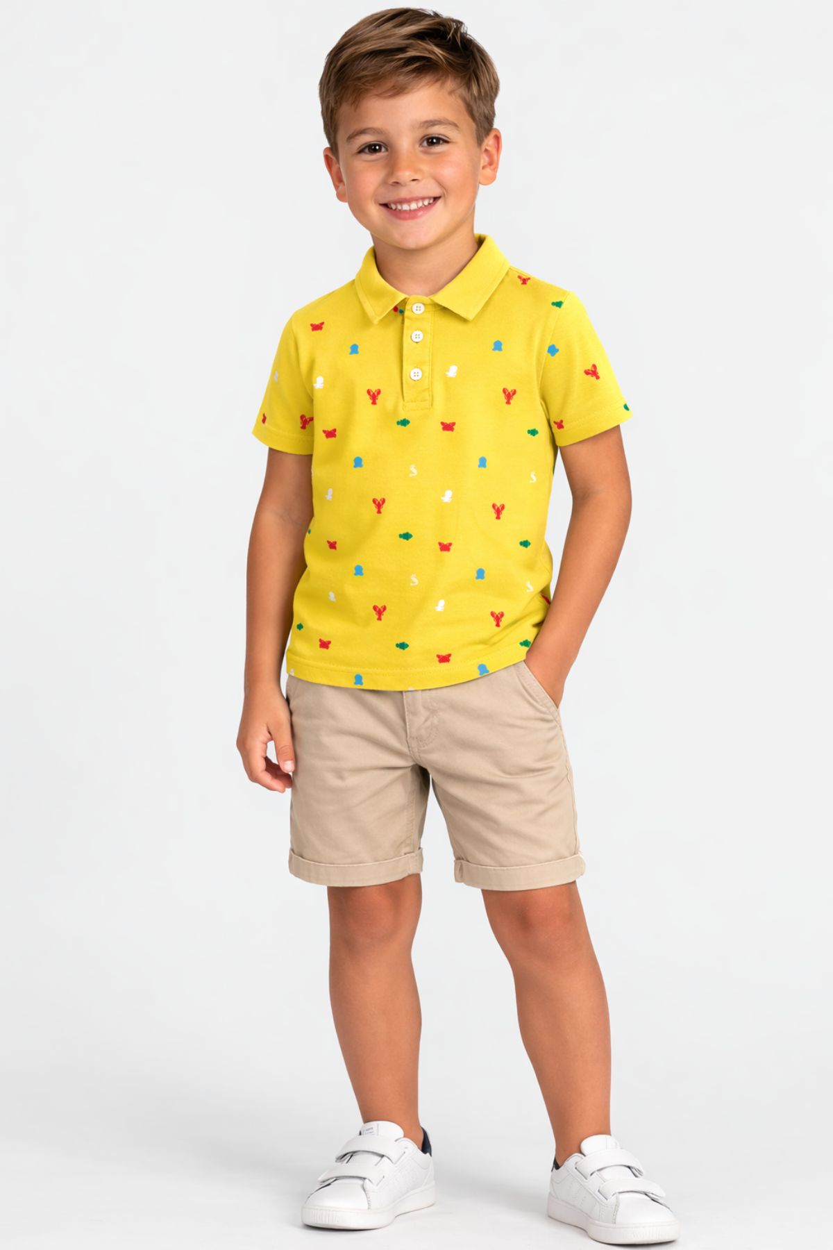 Детска тениска с якичка за момче, жълт цвят