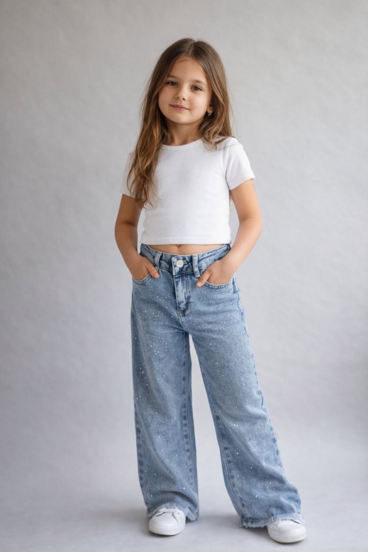 Детски дънки за момиче, син цвят 