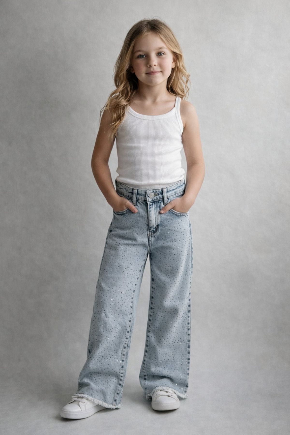 Детски дънки за момиче, светло син цвят