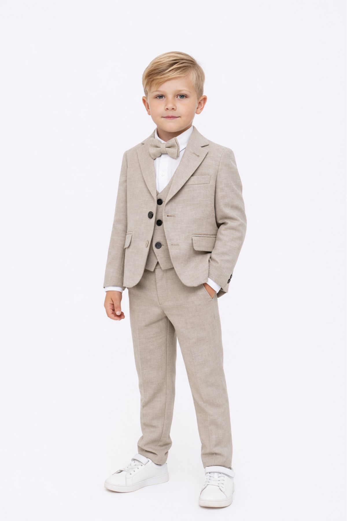 Детски официален комплект за момче 5 части, бежов цвят 