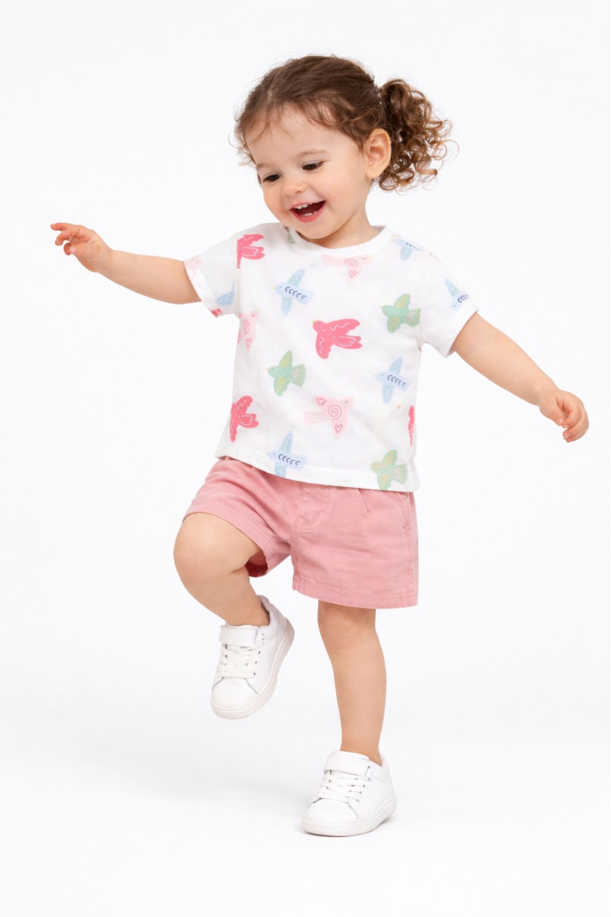 Детска тениска за момиче, цвят екрю 