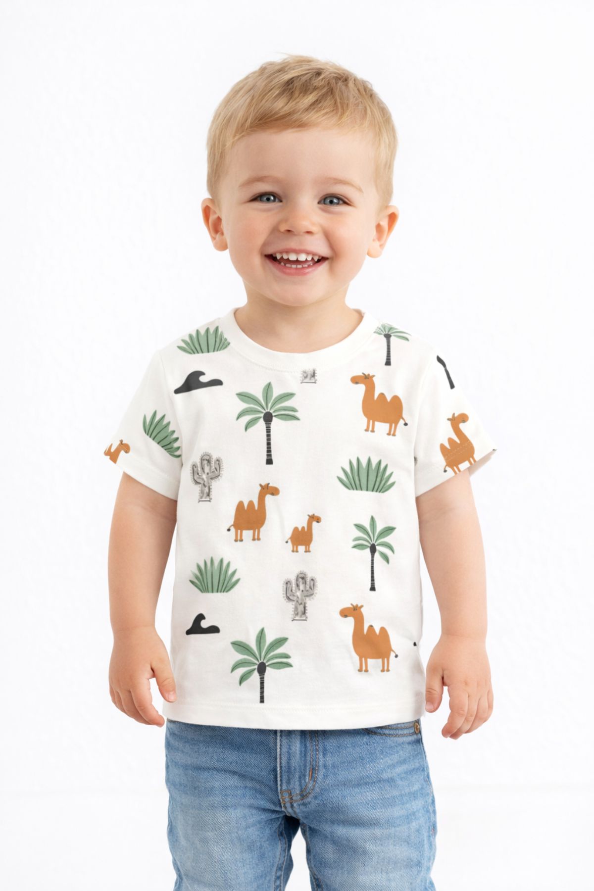 Детска тениска за момче, цвят екрю