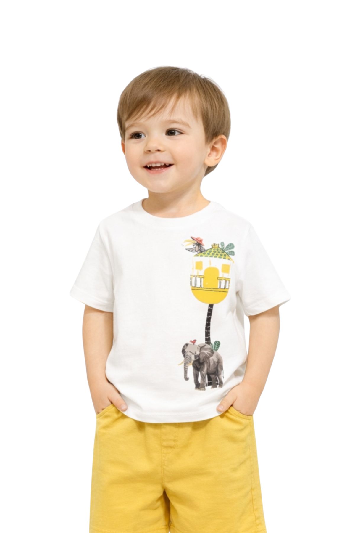 Детска тениска за момче, цвят екрю