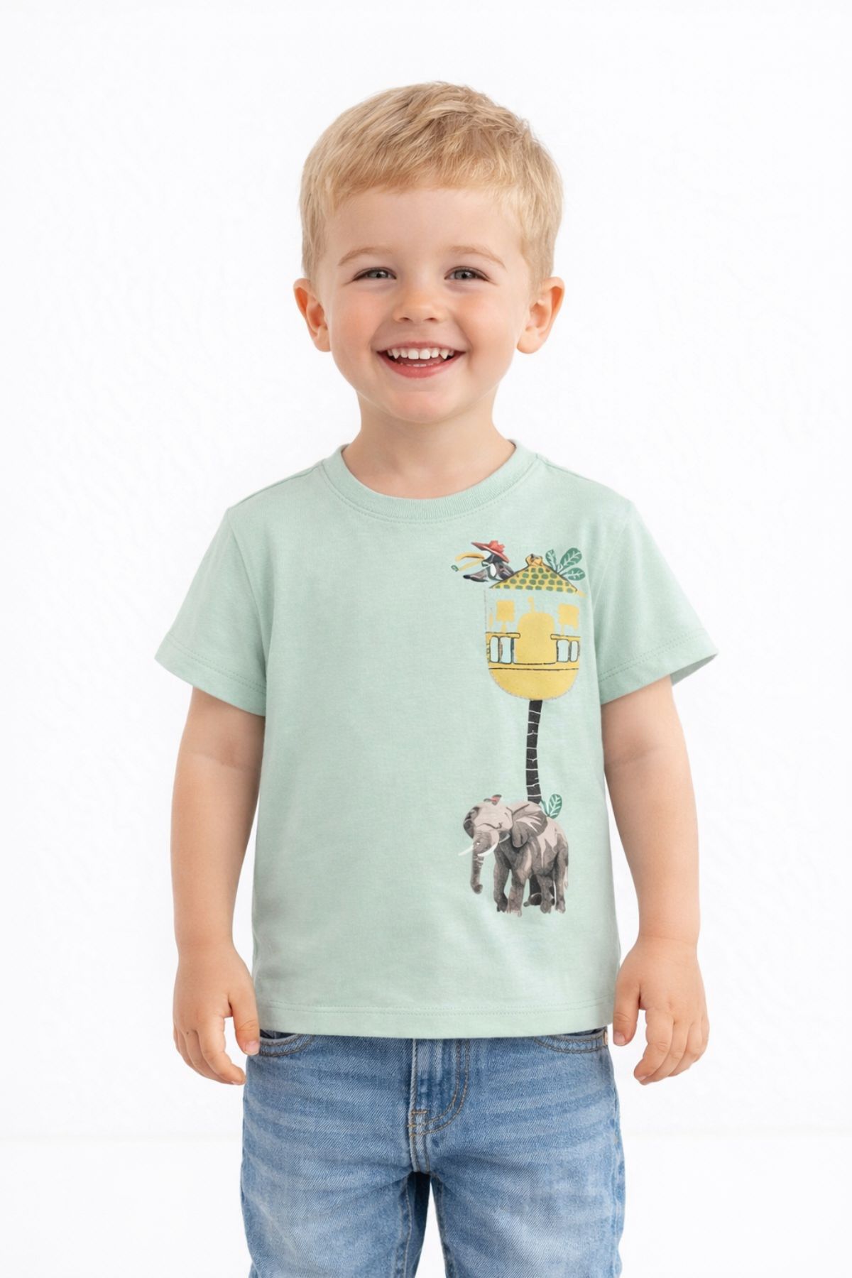 Детска тениска за момче, зелен цвят