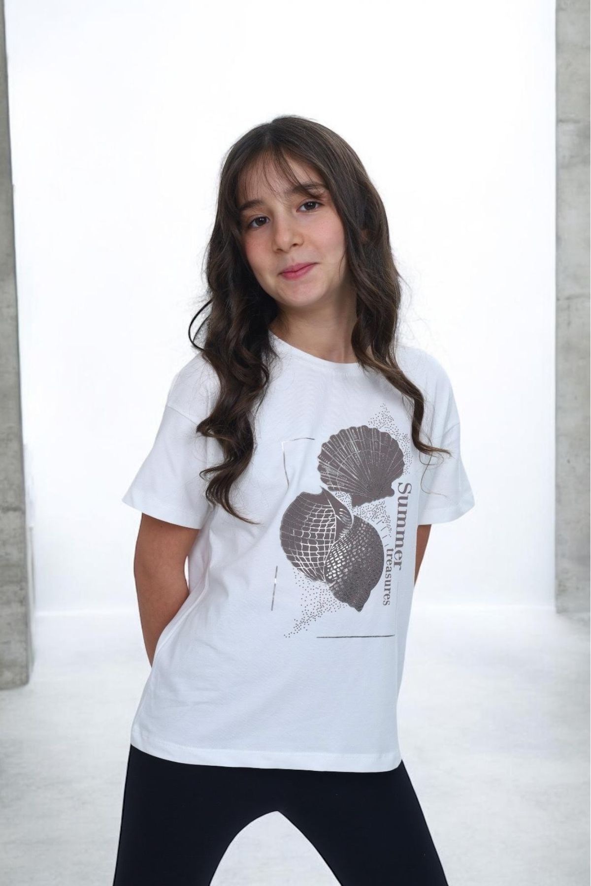 Детска тениска за момиче, цвят екрю