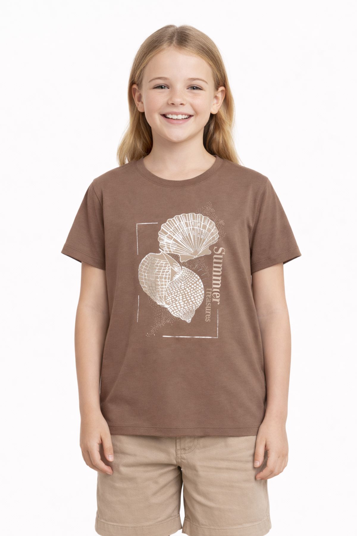  Детска тениска за момиче, кафяв цвят