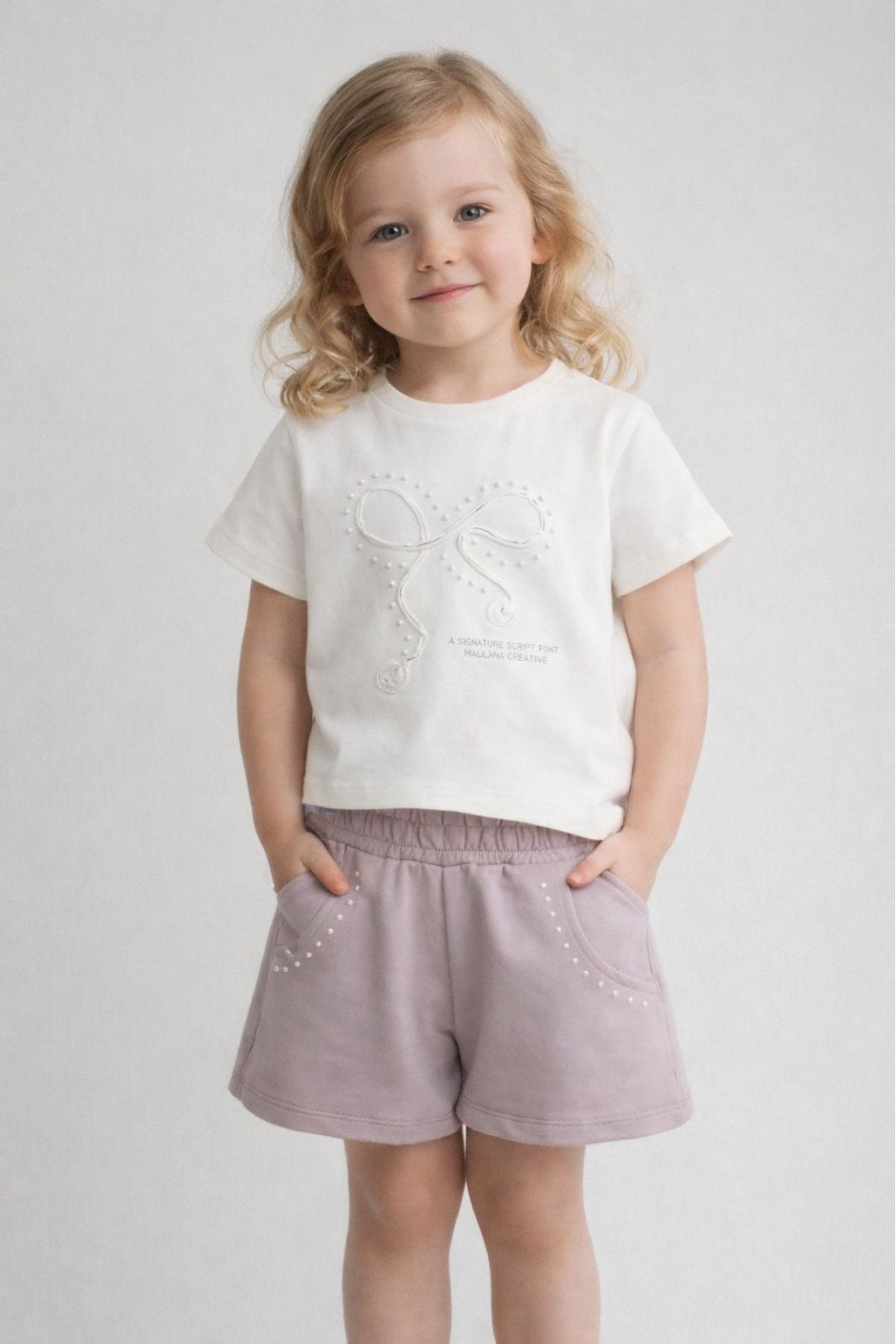 Детски комплект за момиче къс ръкав, лилав цвят
