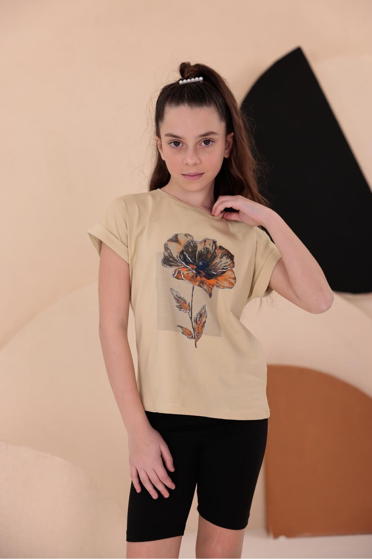 Детска тениска за момиче, жълт цвят