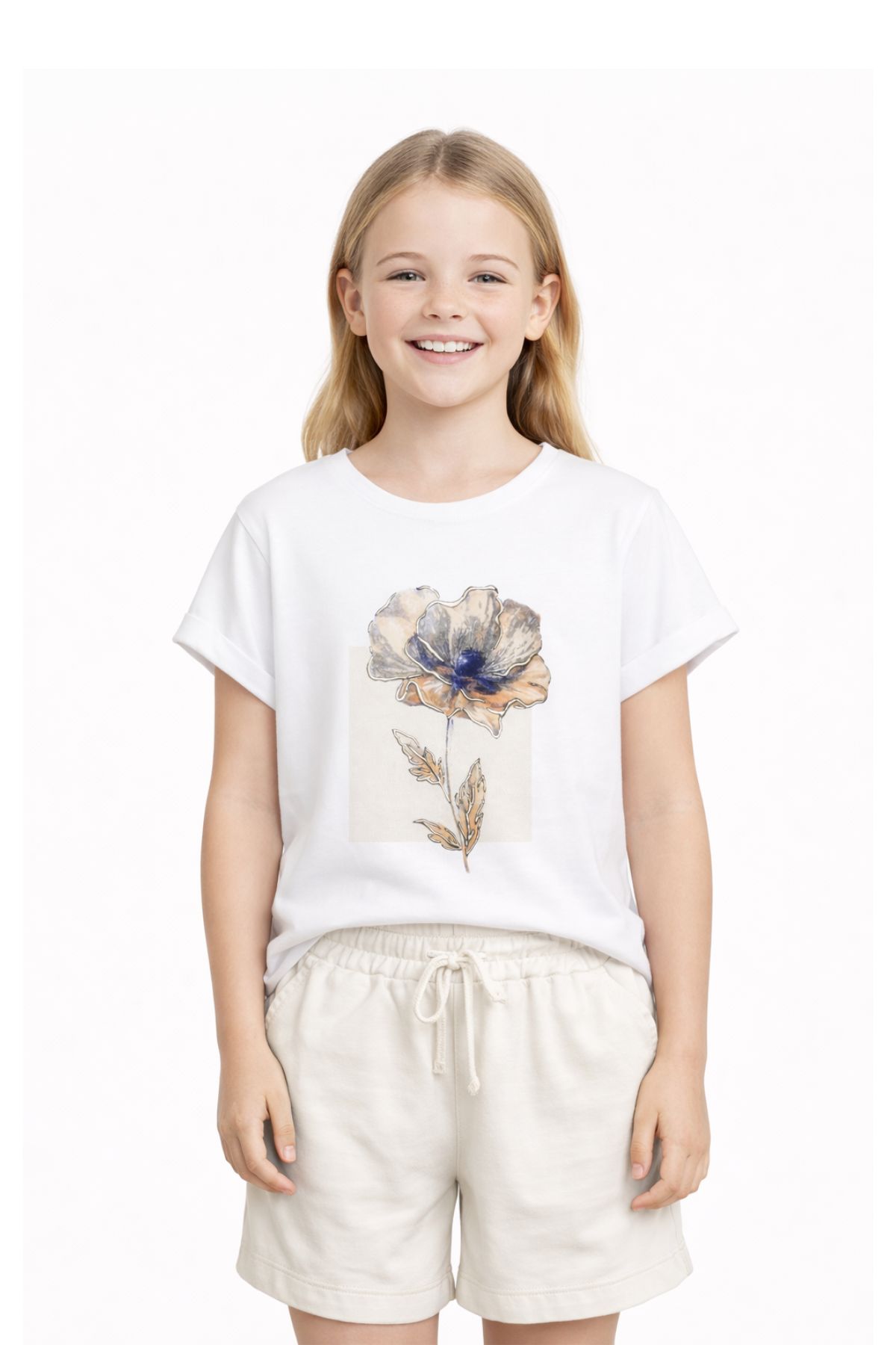 Детска тениска за момиче, бял цвят