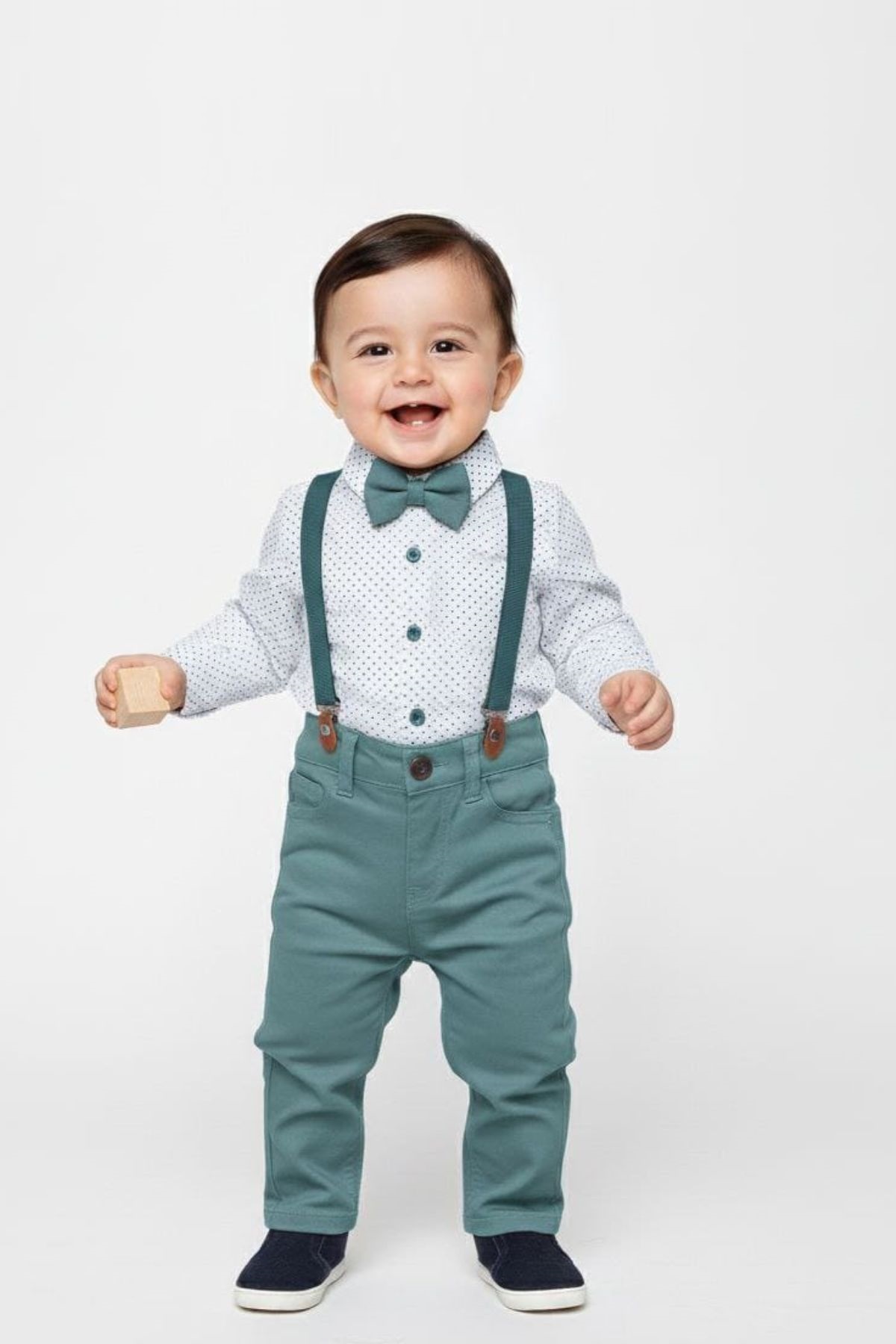 Детски официален комплект за момче с дълъг ръкав, зелен цвят