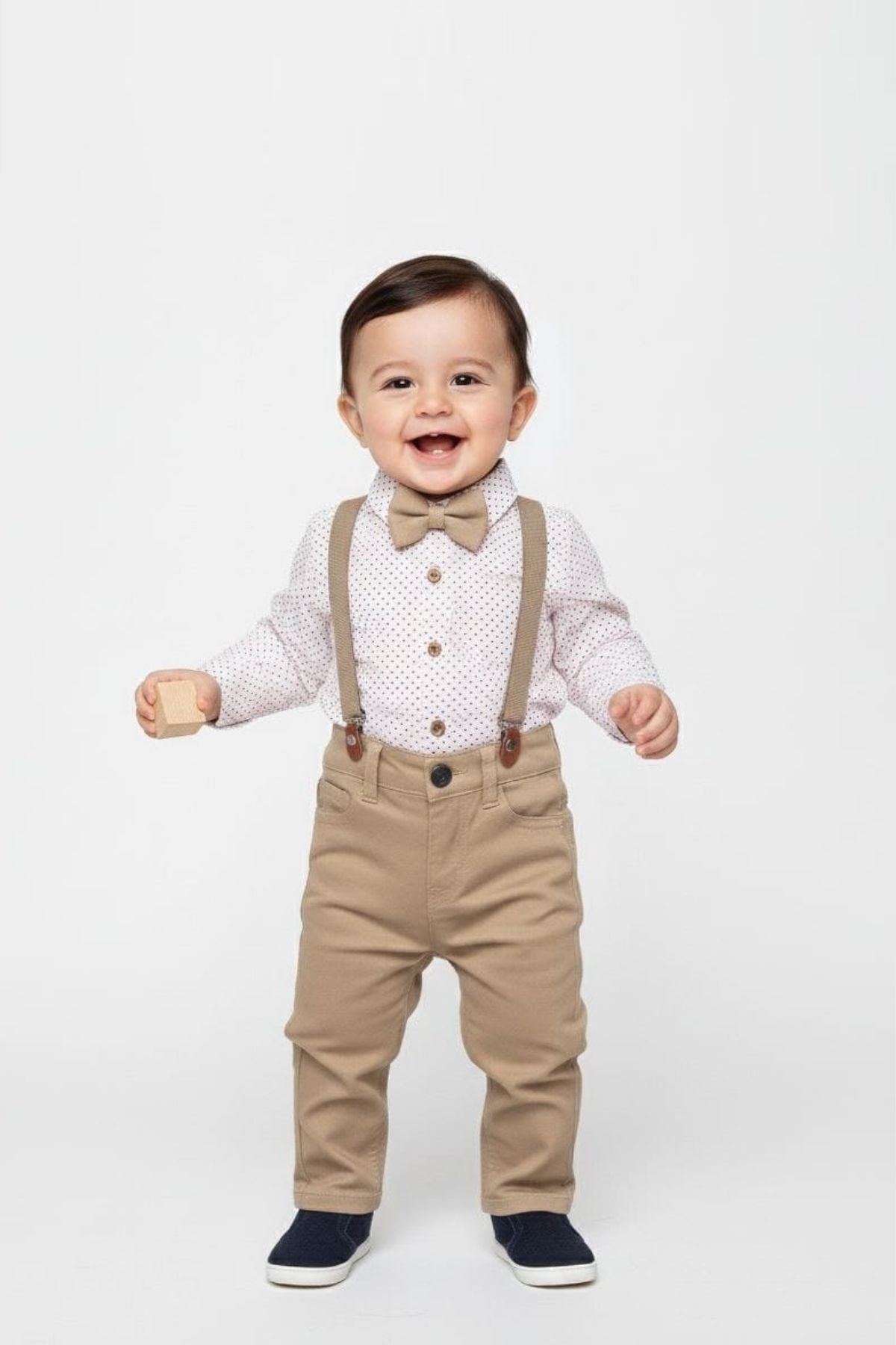 Детски официален комплект за момче с дълъг ръкав, бежов цвят