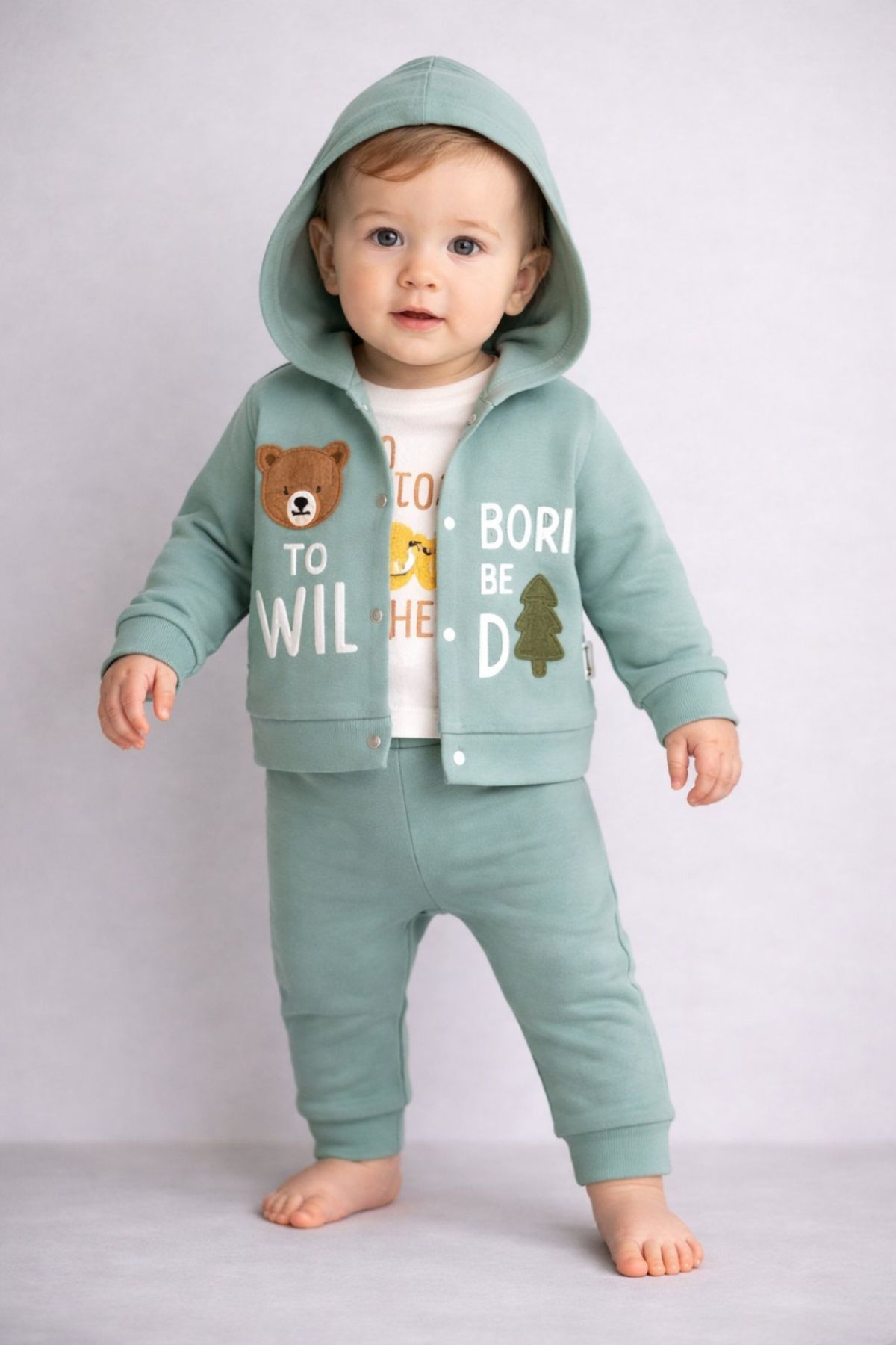 Бебешки комплект за момче с дълъг ръкав, зелен цвят