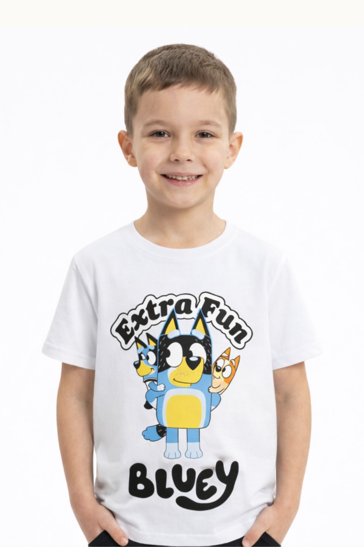 Детска тениска за момче Bluey, бял цвят 