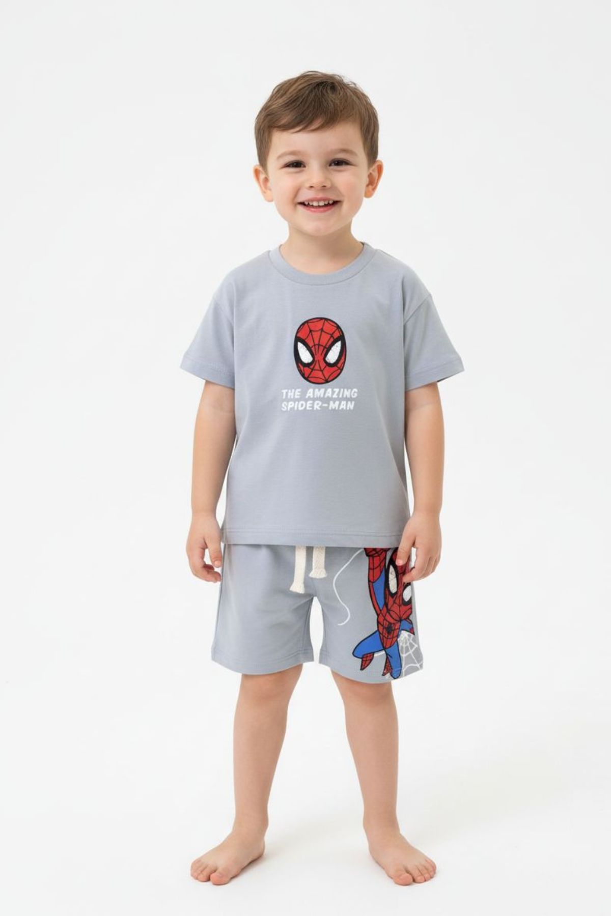 Детски комплект за момче с къс ръкав, сив цвят 
