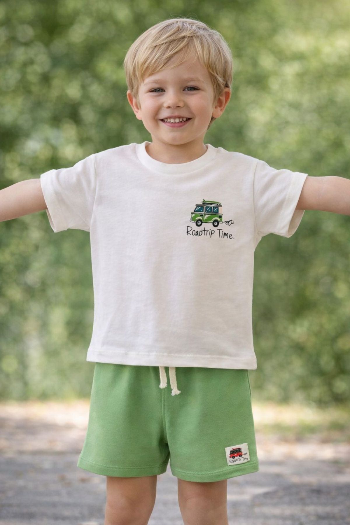 Детски комплект за момче с къс ръкав, зелен цвят 