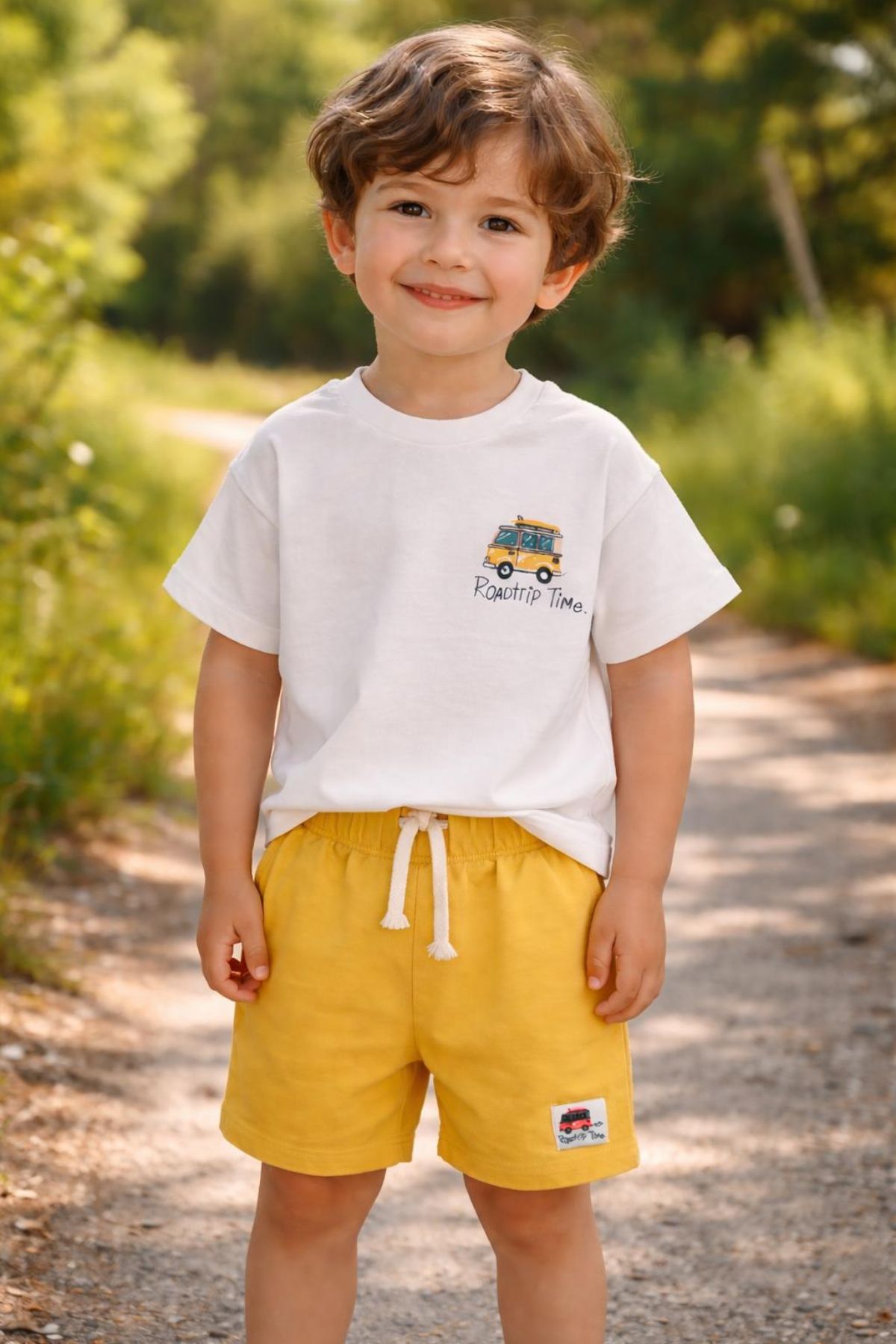 Детски комплект за момче с къс ръкав, жълт цвят 