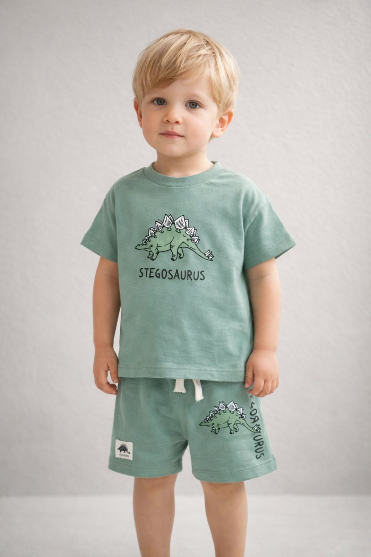 Детски комплект за момче с къс ръкав, зелен цвят