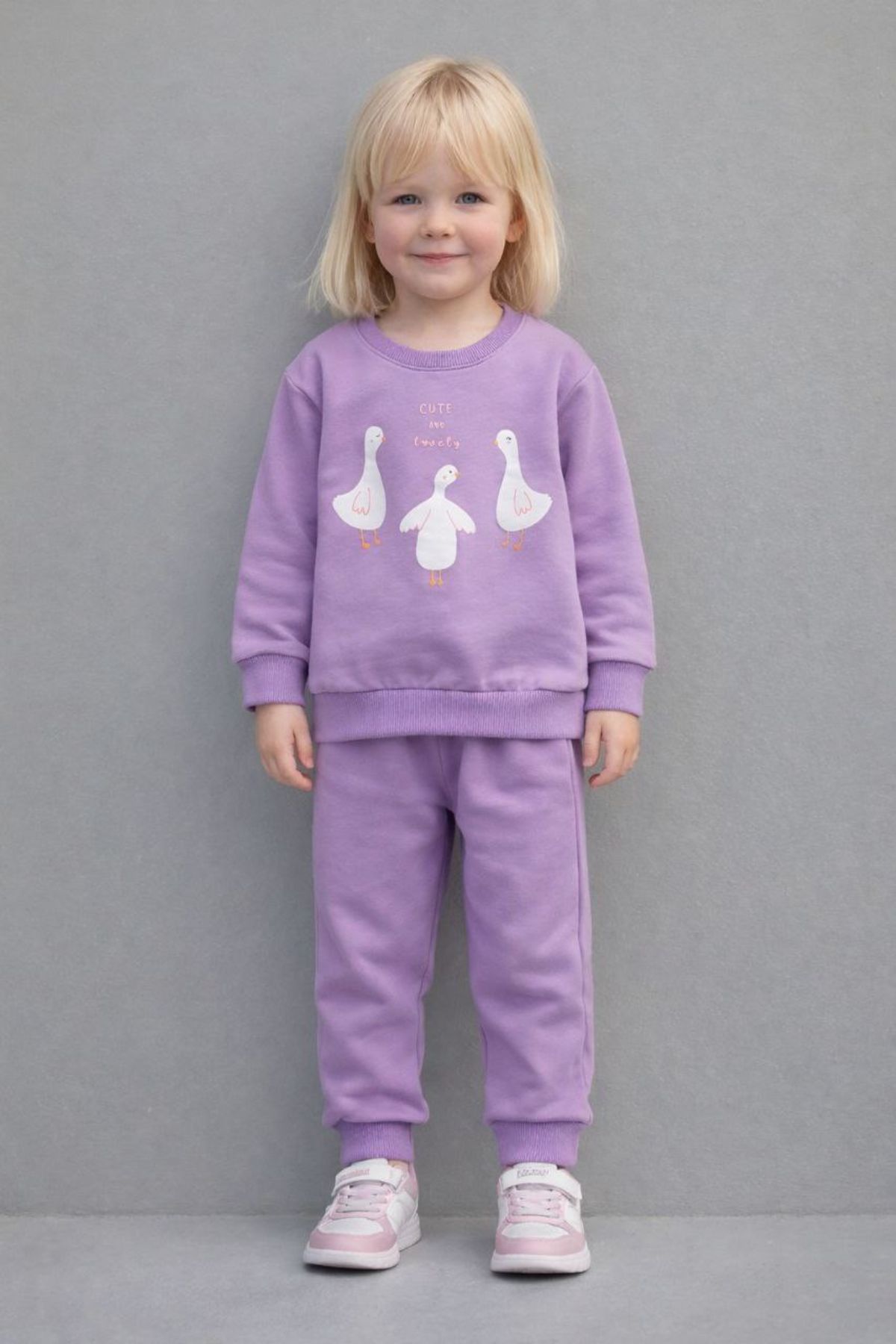 Детски комплект с дълъг ръкав за момиче, лилав цвят  