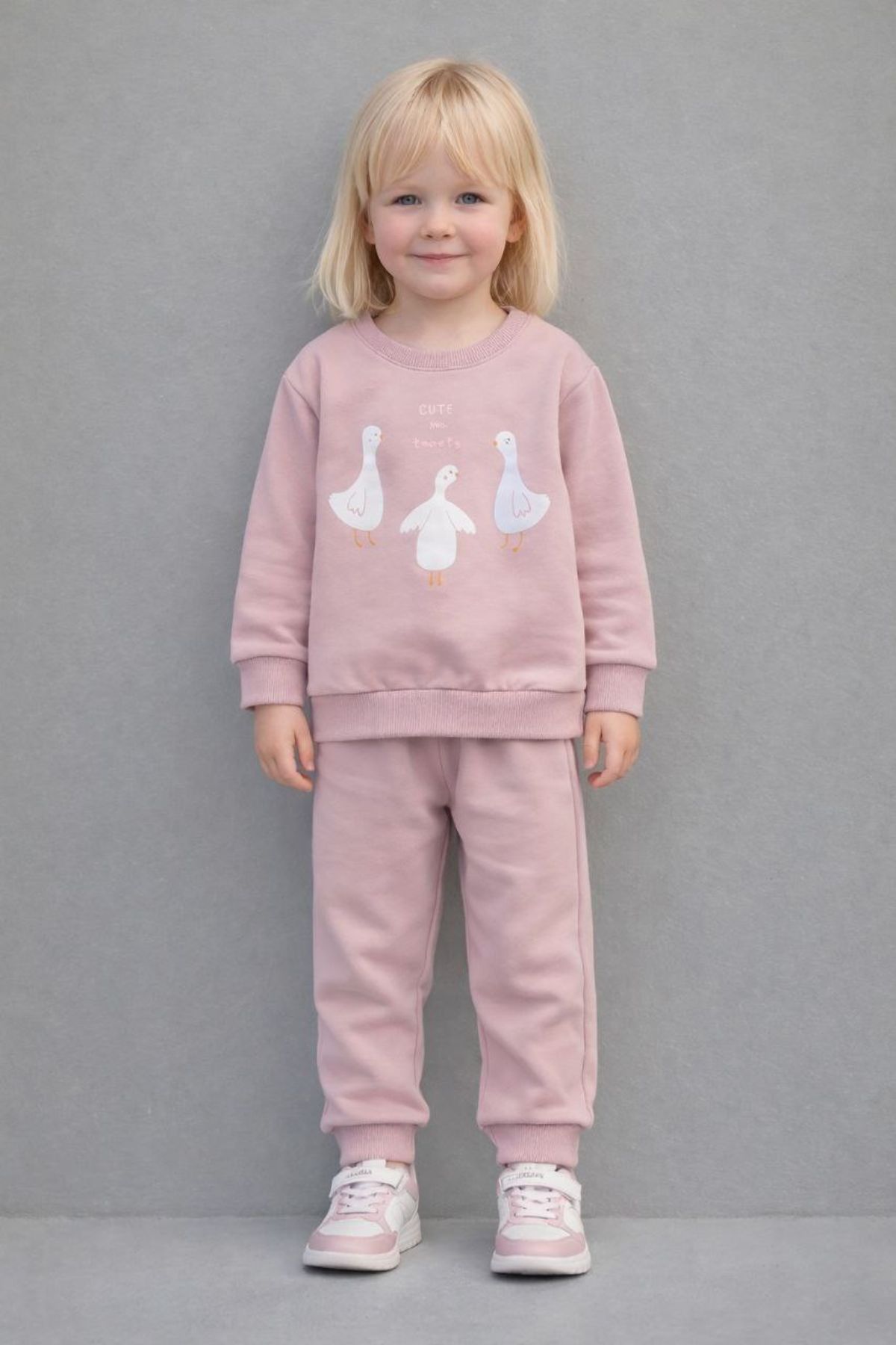 Детски комплект с дълъг ръкав за момиче, розов цвят  