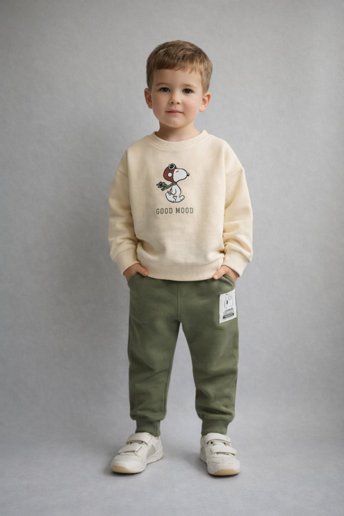 Детски комплект за момче с дълъг ръкав, зелен цвят